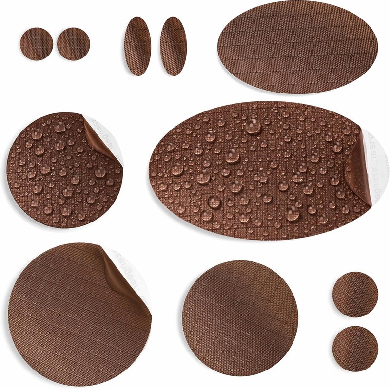 aZengear Repair Patches for Jackets, Tent, Shoe Toe, Air Mattress, Inflatables, PVC Gear - Waterproof, Self-Adhesive, Tear-Cold-Heat-Resistant, Down Puffer Coat (11 Pieces, Brown) - Image 1